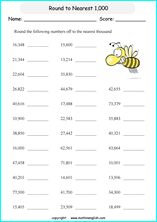 printable math rounding off the nearest 1,000 worksheets for kids in primary and elementary math class 