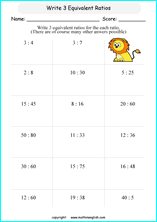 equivalent ratios math worksheets for grade 1 to 6 