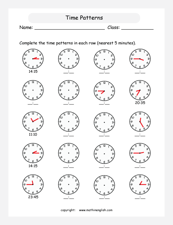 telling time worksheets for primary math