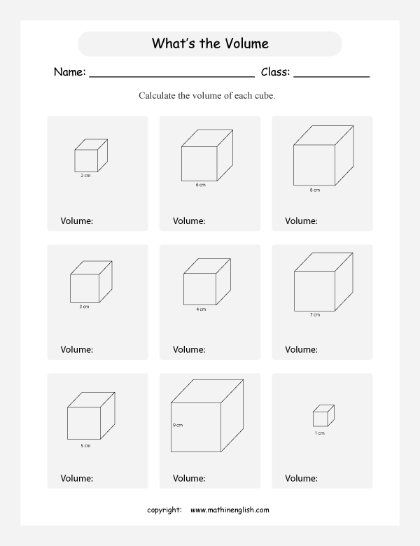 Calculate the volume of these cubes given the length of side. Great