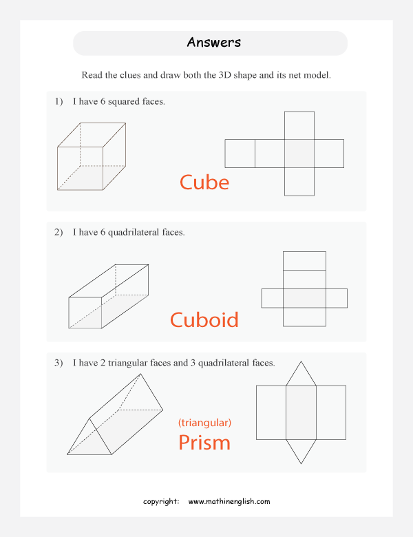 3d shapes and nets geometry math worksheets for primary math class 