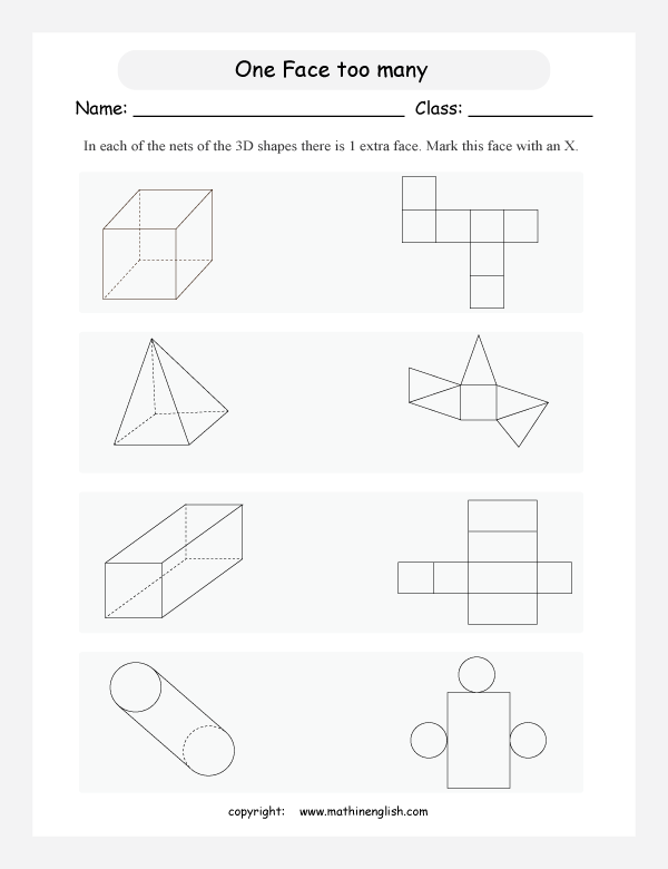 3d shapes and nets geometry math worksheets for primary math class 