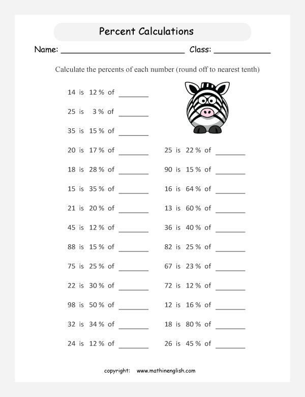 original amount percentage math worksheets for grade 1 to 6 