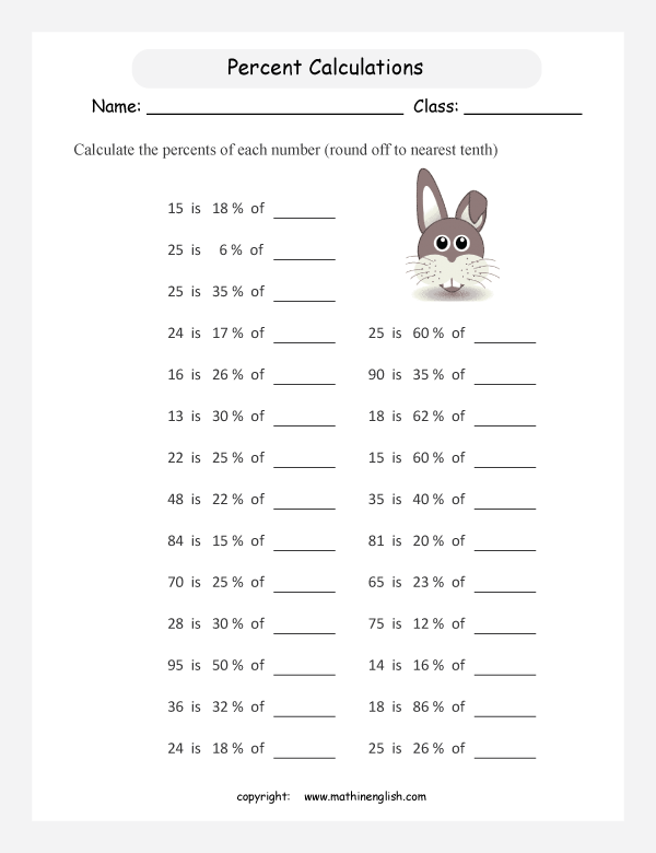 original amount percentage math worksheets for grade 1 to 6 