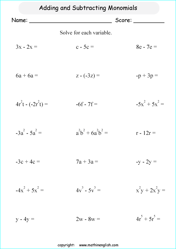 solving algebraic expressions worksheets for primary math