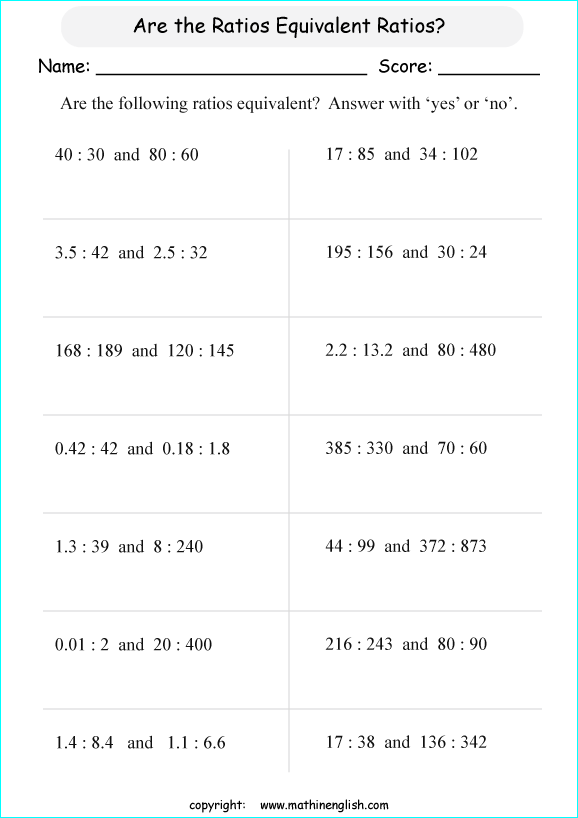 Are these ratios equivalent ratios? Answer with 'yes' or 'no'. Numbers