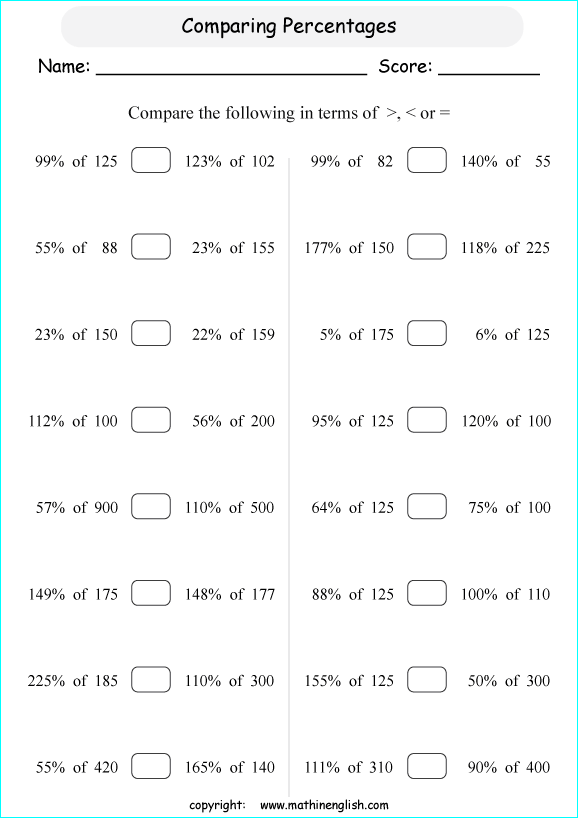 caculate percentage rounding off math worksheets for grade 1 to 6 