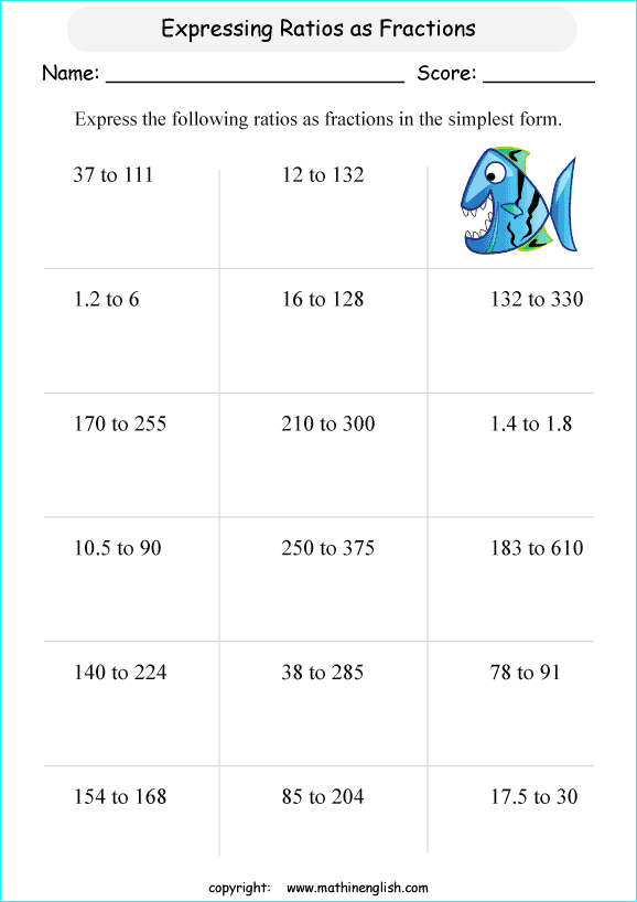 finding ratios math worksheets for grade 1 to 6 