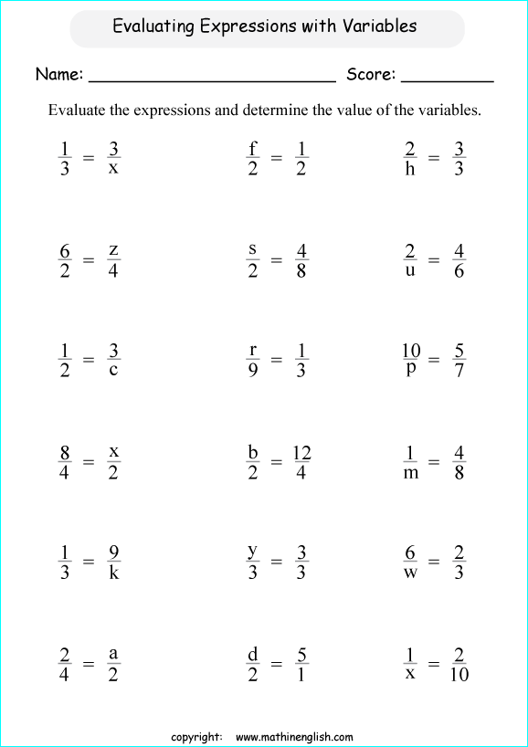 Cross Multiplication Worksheet 6th Grade Solve Fo Rx