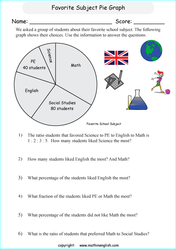 worksheets with pie and circle graphs for primary math students