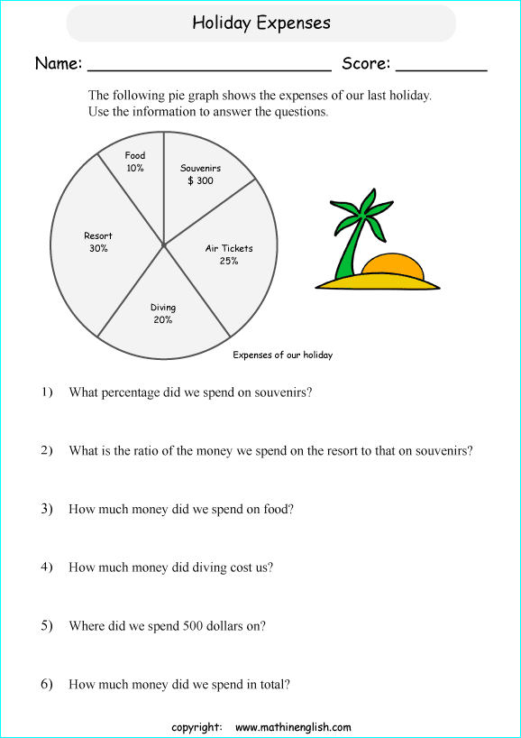 worksheets with pie and circle graphs for primary math students