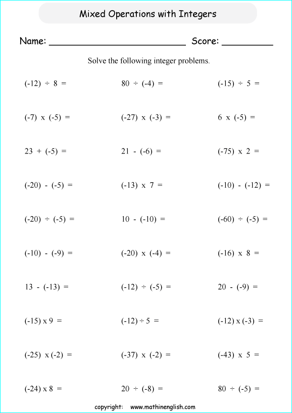 mixed-operation-worksheet-with-negative-numbers-and-integers-based-on-easier-basic-division-and
