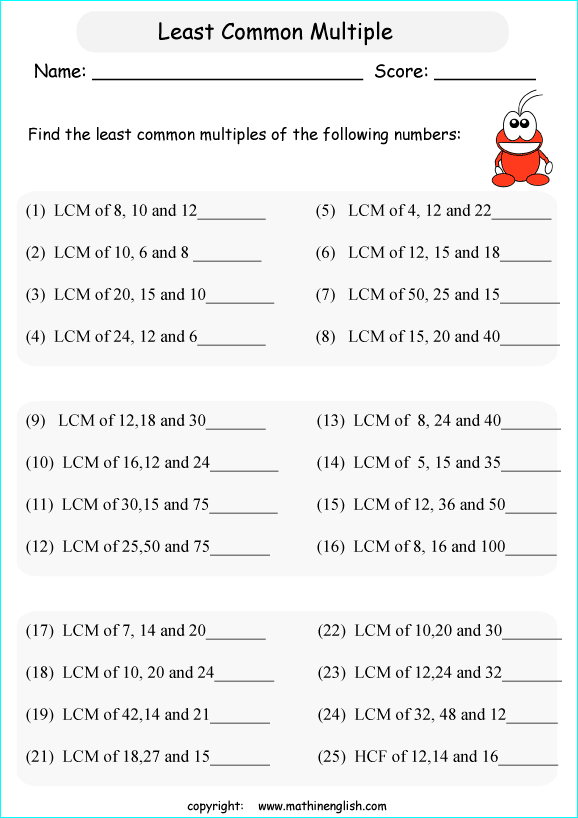 Least Common Multiple Worksheet Pdf 3 Numbers