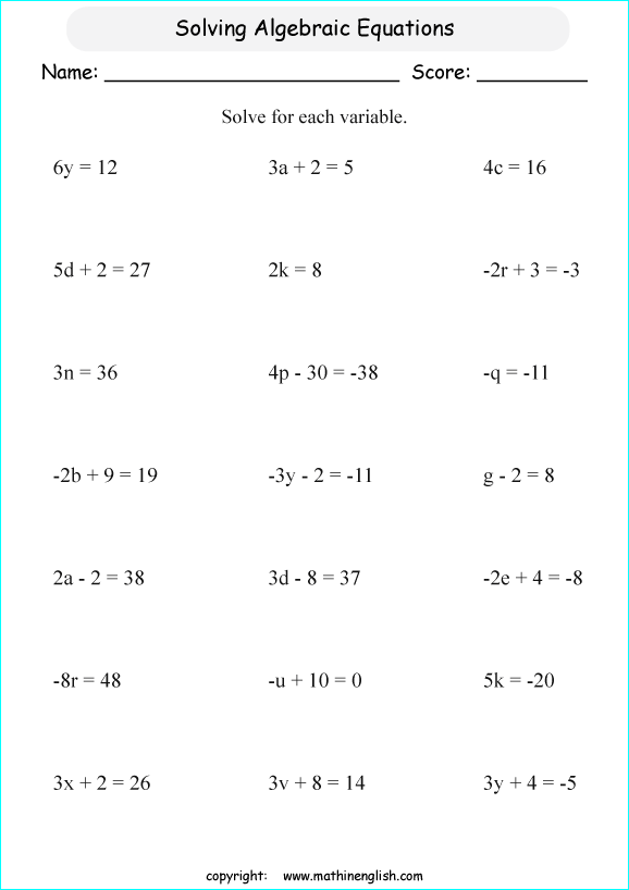 Solving For Variables Worksheet With Multiplication