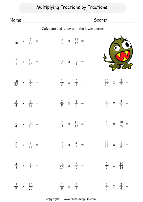 Multiplication Fractions Worksheets Grade 6