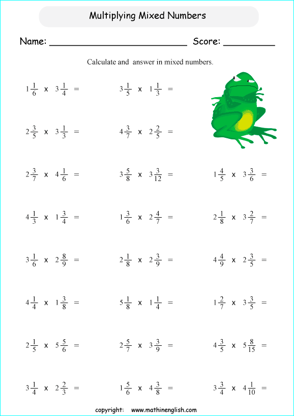 printable math multiplication of fractions worksheets for kids in primary and elementary math class 