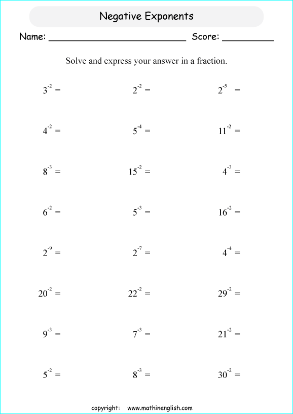 Find the value of numbers with negative exponents. Pre-algebra and