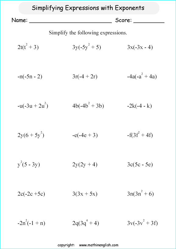 Simplify these expressions with variables with exponents. Use the