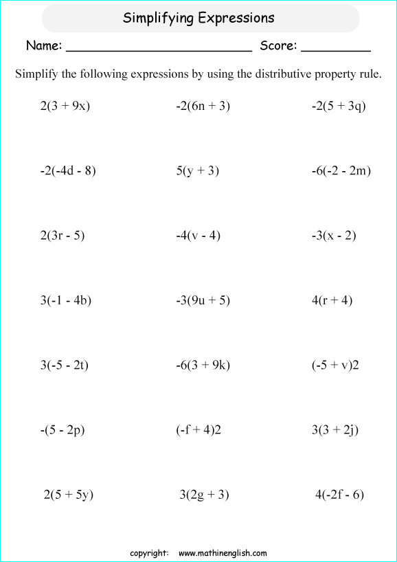 Simplify these expressions using the distributive property. Great basic