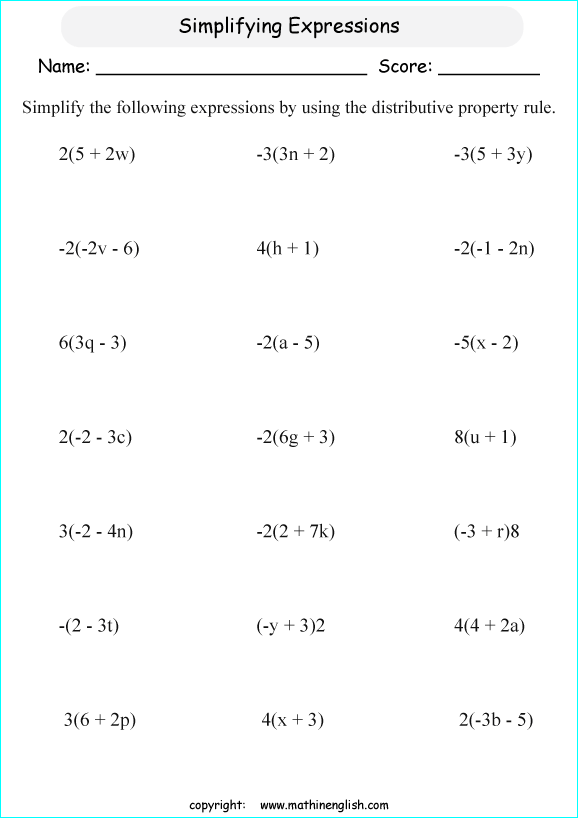 Simplify these expressions using the distributive property. Great basic