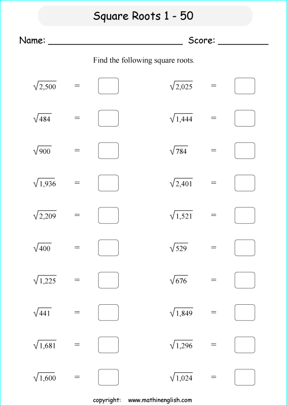square-root-grade-7-worksheet