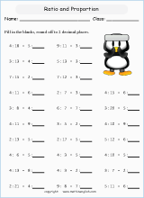 Ratio and Proportion worksheets for grade 5 and 6 math students based