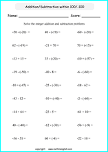 printable math addition integers worksheets
