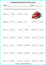 decimal into percents worksheets for grade 1 to 6 