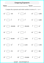 basic exponents math worksheets for grade 1 to 6 