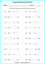 equivalent ratios math worksheets for grade 1 to 6 