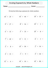 operations with exponents math worksheets for grade 1 to 6 