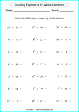 printable math dividing exponents worksheets for kids in primary and elementary math class 