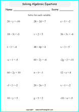 solving algebraic expressions worksheets for primary math