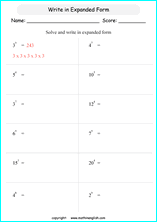 basic exponents math worksheets for grade 1 to 6 