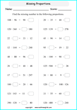 calculating proportions math worksheets for grade 1 to 6 