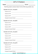 greatest common factor math worksheets for grade 1 to 6 