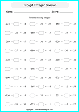 printable math dividing integers worksheets for kids in primary and elementary math class 