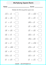 multiplying and dividing square roots math worksheets for grade 1 to 6 