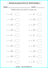 printable math multiplication of square roots worksheets for kids in primary and elementary math class 