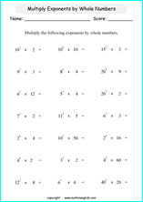 printable math multiplication of exponents worksheets for kids in primary and elementary math class 