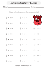 multiplying decimals grade 1 to 6 printable  worksheets 