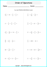 order of operations with exponents worksheets for grade 1 to 6 