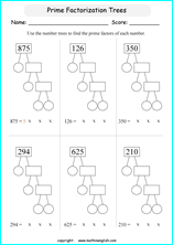 prime factorization worksheets for grade 1 to 6 