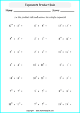 operations with exponents math worksheets for grade 1 to 6 