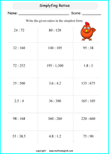 simplifying ratios math worksheets for grade 1 to 6 