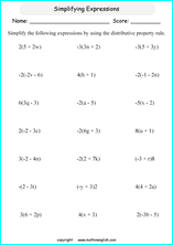 symplifying algebraic expressions worksheets for primary math