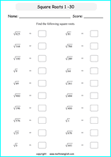 finding square roots math worksheets for grade 1 to 6 
