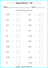 finding square roots math worksheets for grade 1 to 6 