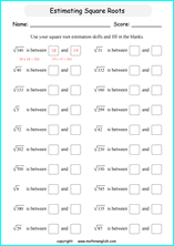 finding square roots math worksheets for grade 1 to 6 