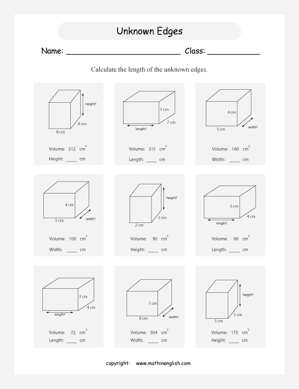 volume capacity geometry math worksheets for primary math class 